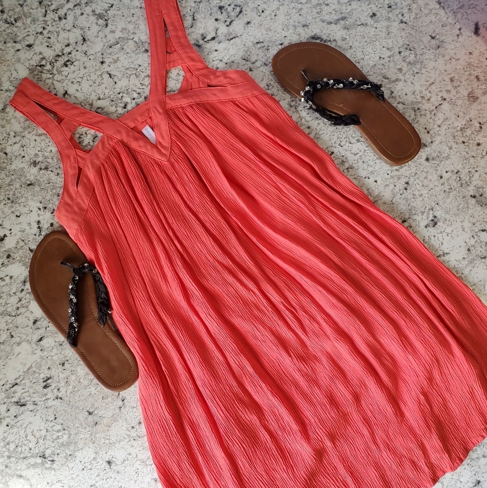 Coral crinkle dress